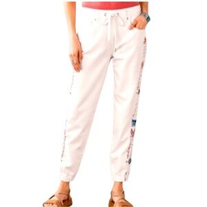 Driftwood RIVIERA White Bohemian Embroidered Women Jogger Pants Sz XS Festival